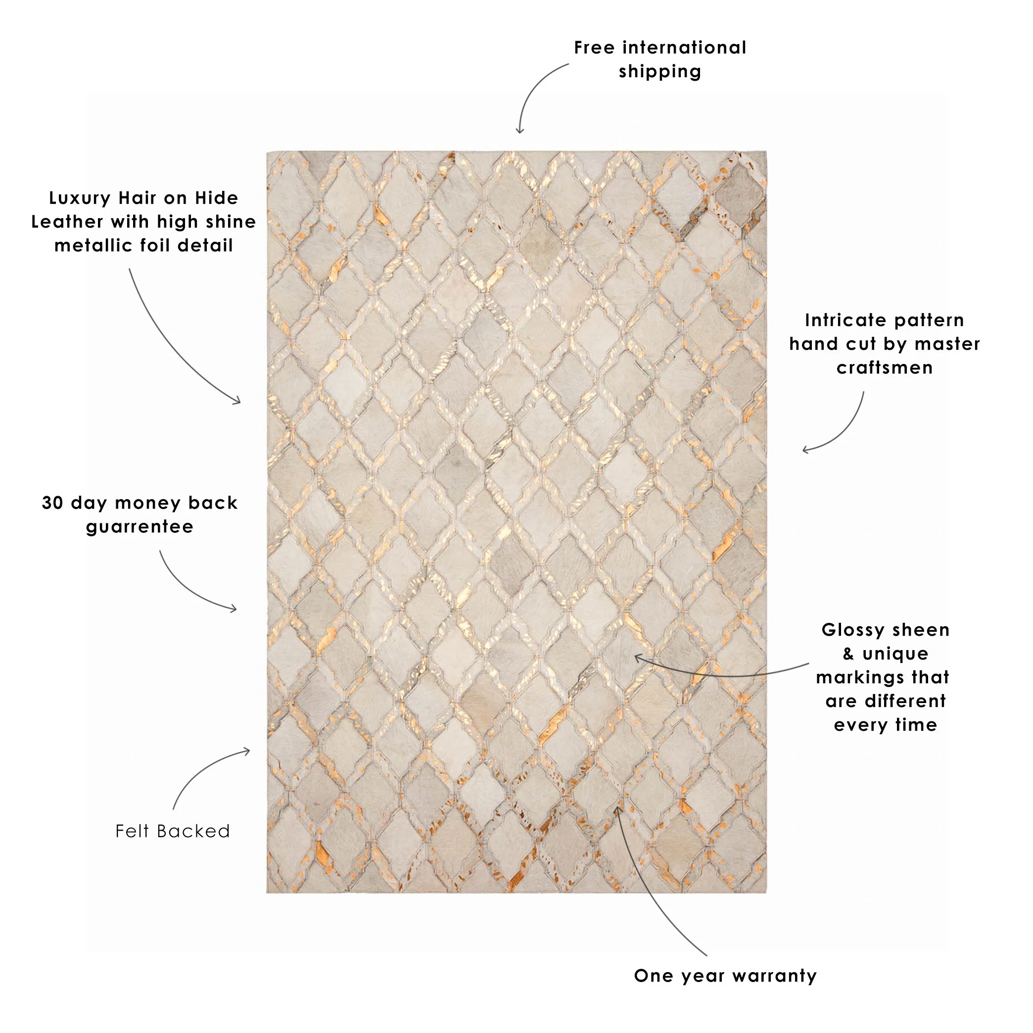 Cream & Gold Morroccan Style Geometric Rug - Image 3