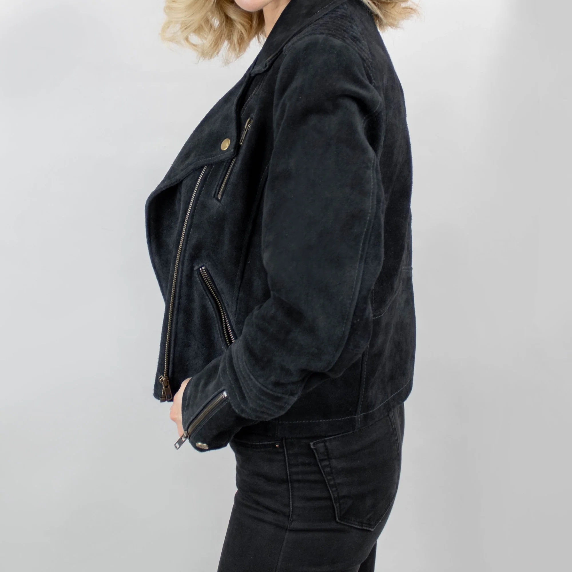 Ladies Suede Biker Jacket - Image 3
