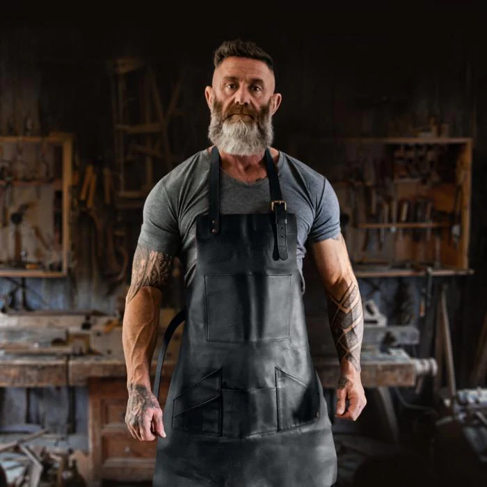 Long Multi-Pocket Leather Apron - Image 6